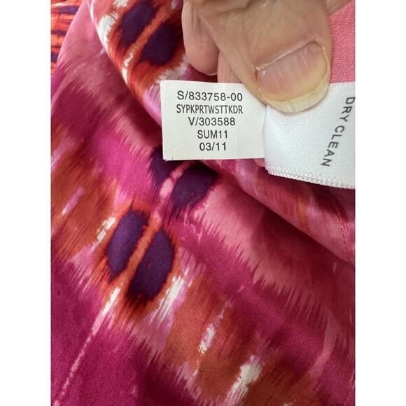 Twee Banana Republic Silk Twisted Shoulder Open Back Dress Pink Print Sheath 0 - Picture 5 of 12